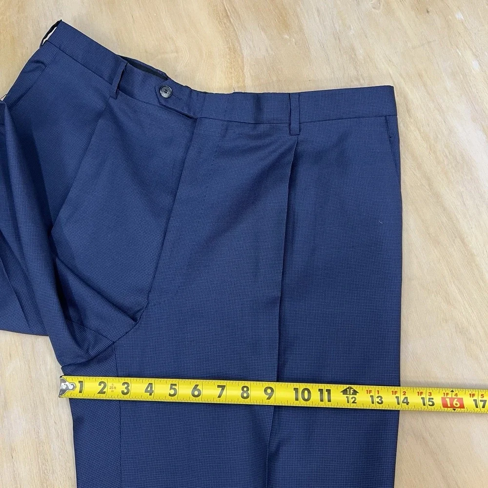 Hickey Freeman Custom Suit Mens 48L Tailored Fit Cuffed Pleated Pants 37x33 Navy